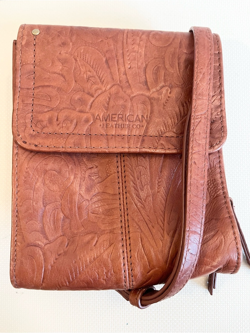 American Leather Co. Embossed Crossbody Bag - Brown